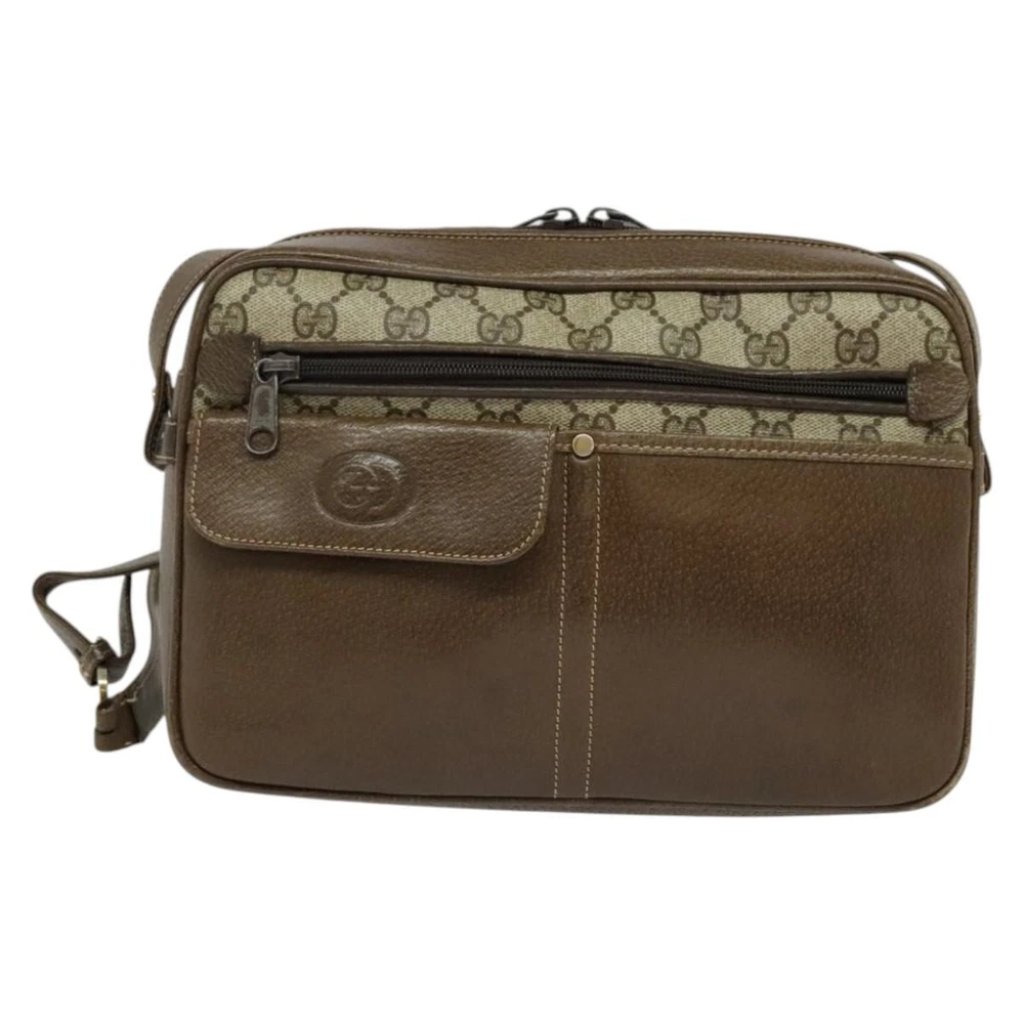 Gucci Gg Supreme Shoulder Bag Pvc Beige Gold Auth Ep9876
